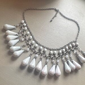 Milky Blue White Teardrop Statement Necklace - Women Jewelry